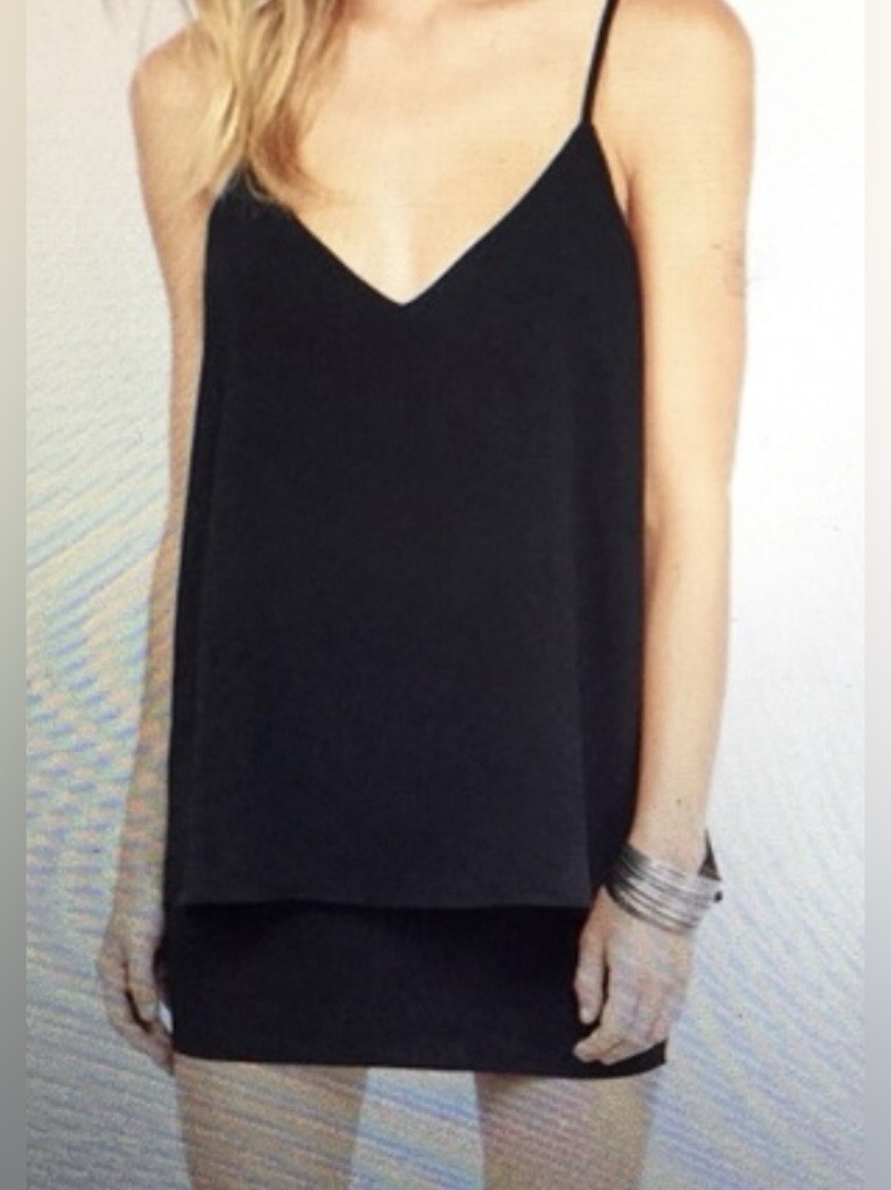 Tobi Amour Deep V-neck Swing LBD Mini Dress In Black Size Large
